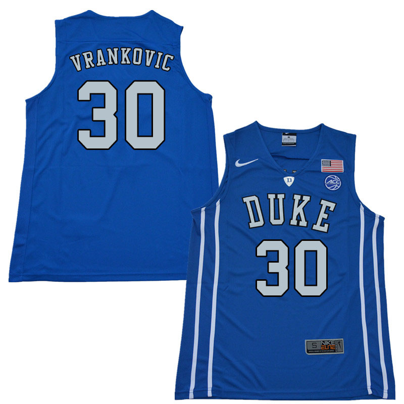 2018 Men #30 Antonio Vrankovic Duke Blue Devils College Basketball Jerseys Sale-Blue